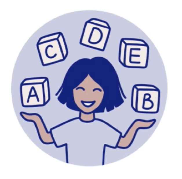 Picture of a child surrounded by letter blocks