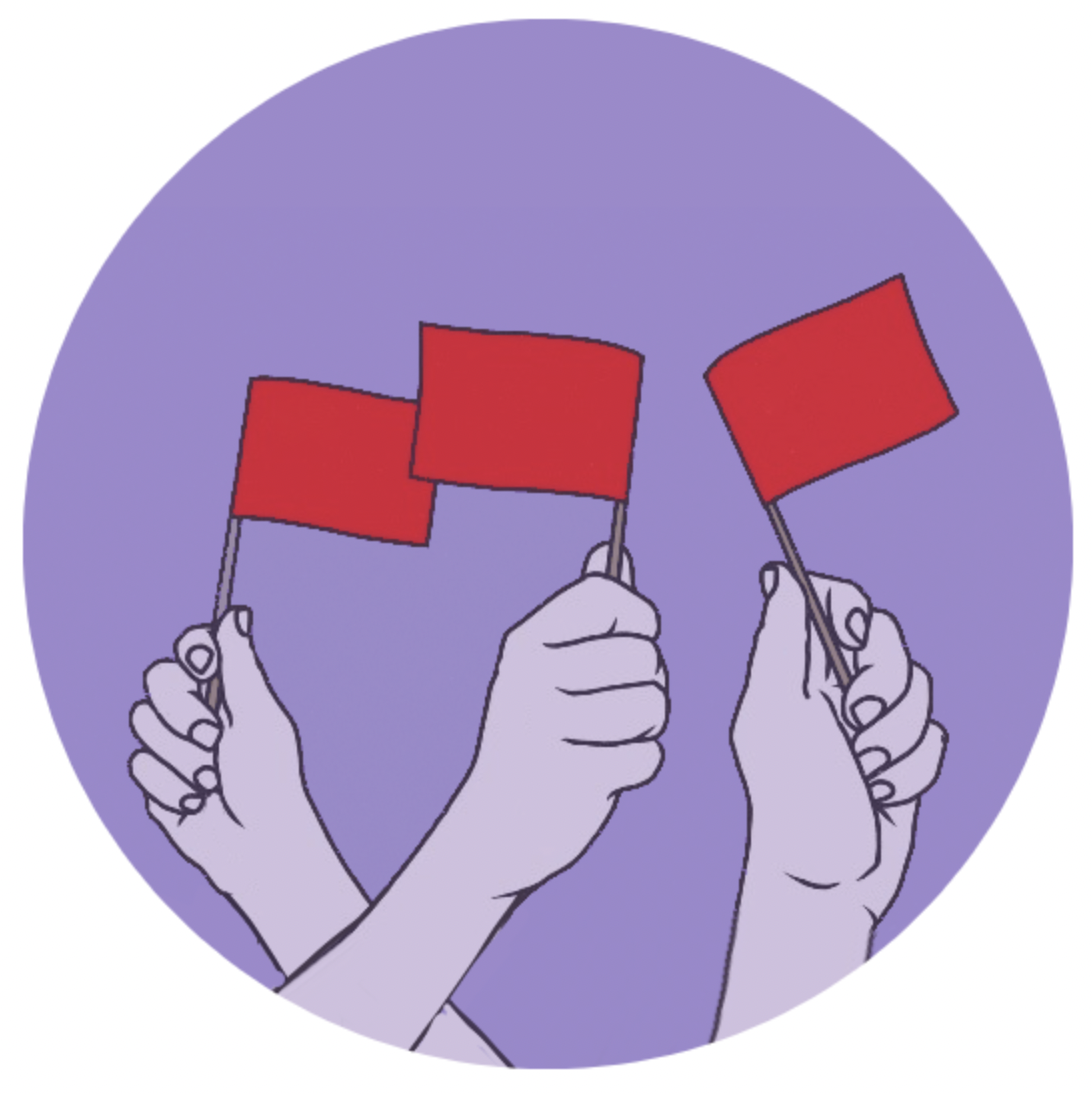 Picture of red flags pattern on purple background